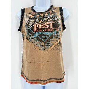 Vtg Skinny Minnie M Dream Fest Graphic Tank Top‎ Y2K Biker Boho Studded Grunge